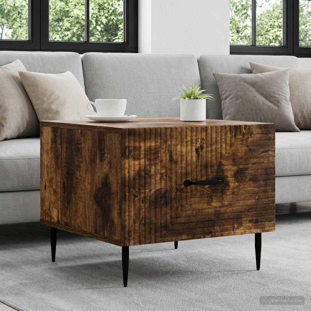 Salontafel met lade Gerookt eiken 49 x 50 x 40 cm Bewerkt hout is nu te koop bij PeponiXL, paradijselijk wonen!