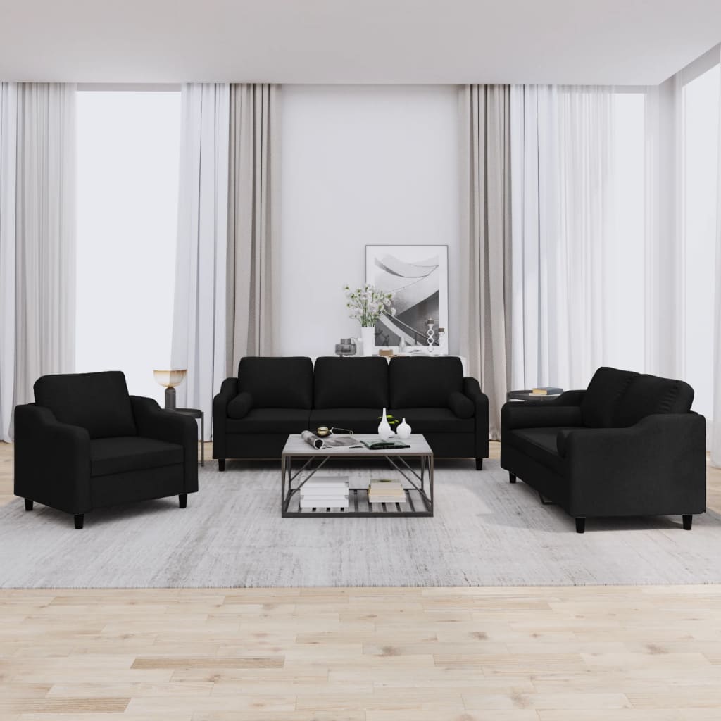 3-delige Loungeset met kussens stof zwart is nu te koop bij PeponiXL, paradijselijk wonen!