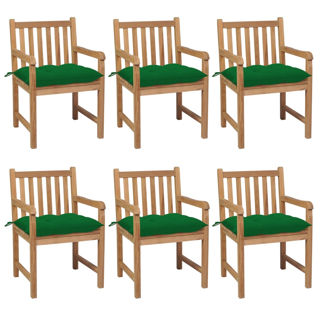 Tuinstoelen 6 st met groene kussens massief teakhout is nu te koop bij PeponiXL, paradijselijk wonen!