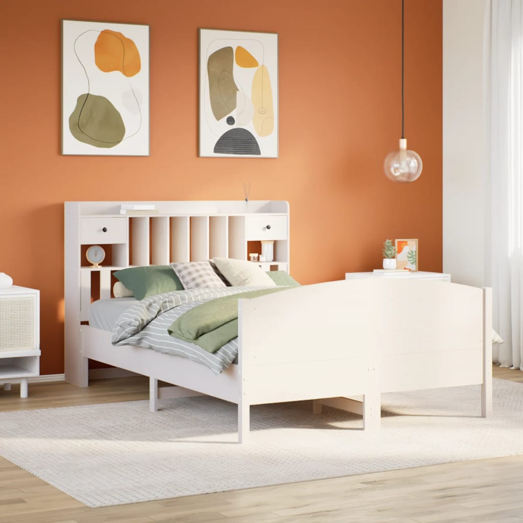 Bed met boekenkast zonder matras grenenhout wit 140x190 cm is nu te koop bij PeponiXL, paradijselijk wonen!