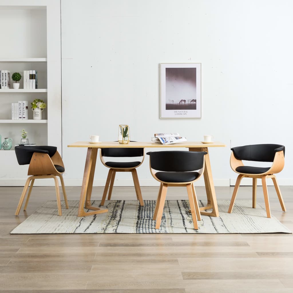 Eetkamerstoelen 4 st gebogen hout en kunstleer zwart is nu te koop bij PeponiXL, paradijselijk wonen!