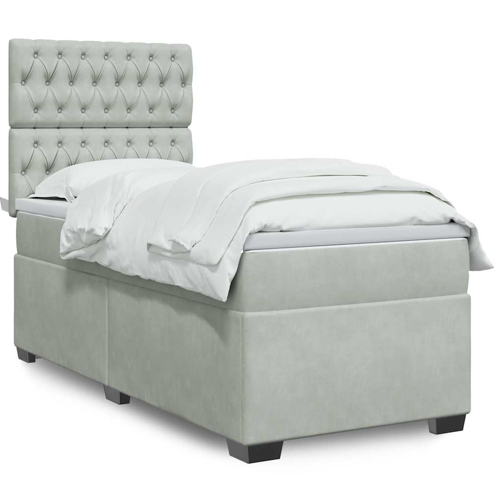 Boxspring met matras fluweel lichtgrijs 90x190 cm is nu te koop bij PeponiXL, paradijselijk wonen!