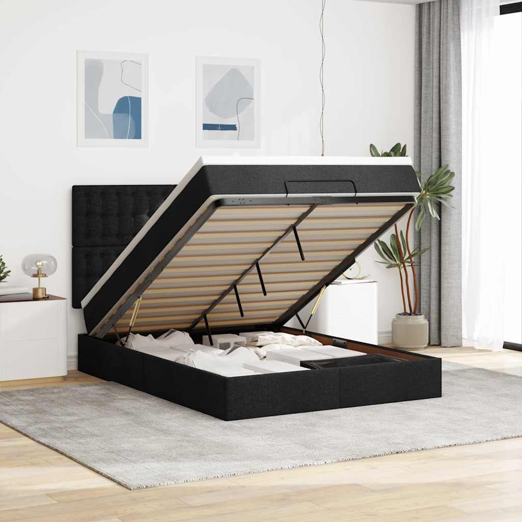 Ottoman bed met matras 140x190cm stof zwart is nu te koop bij PeponiXL, paradijselijk wonen!