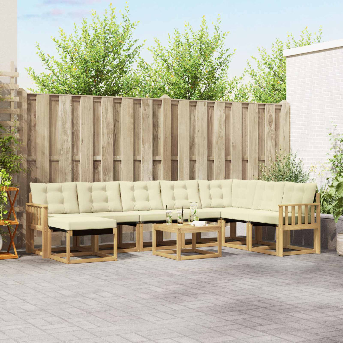 Buiten bankenset met kussen 9 pcs Wit en crèmekleurig is nu te koop bij PeponiXL, paradijselijk wonen!