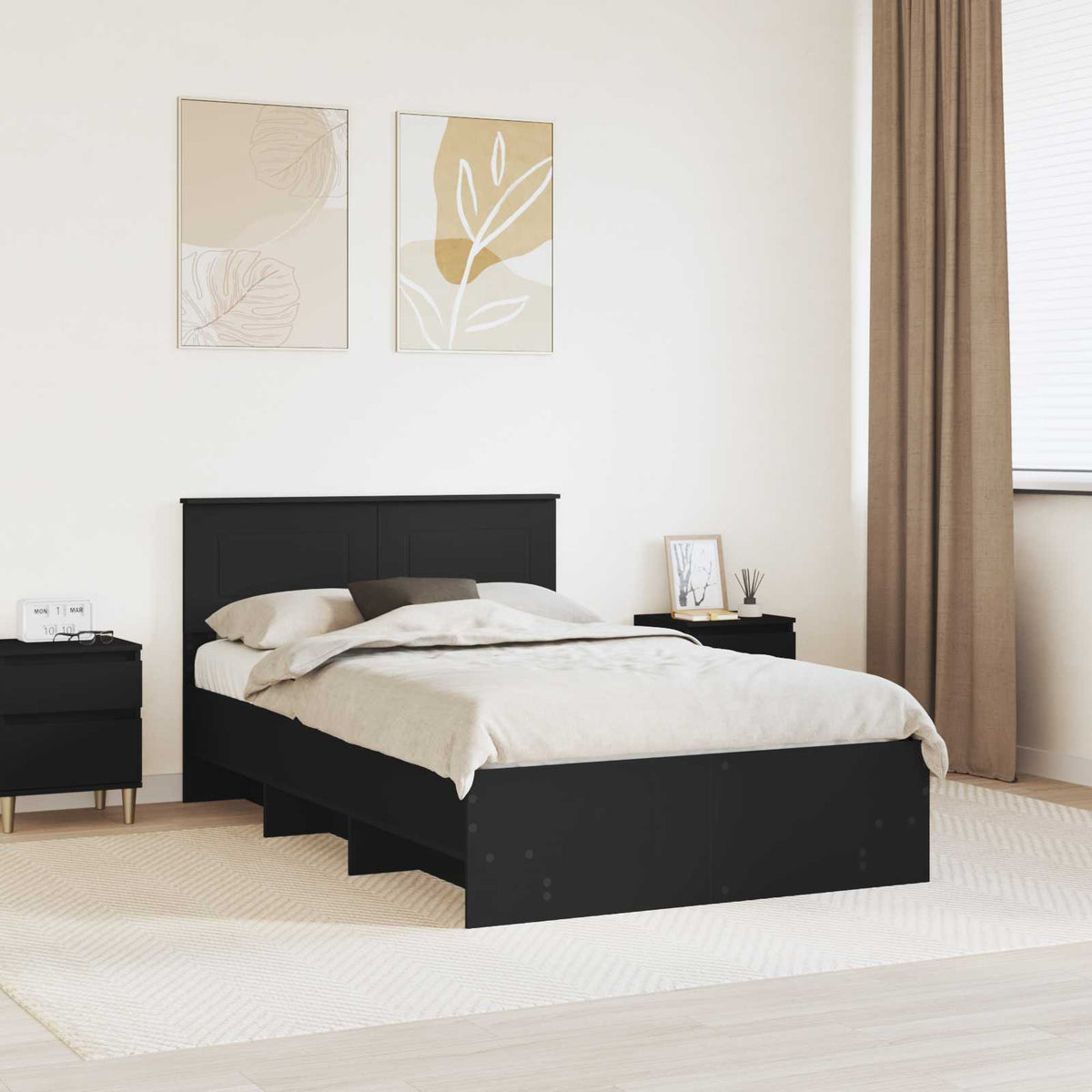 Bedframe met hoofdeinde Zwart 120 x 123 cm Bewerkt hout is nu te koop bij PeponiXL, paradijselijk wonen!