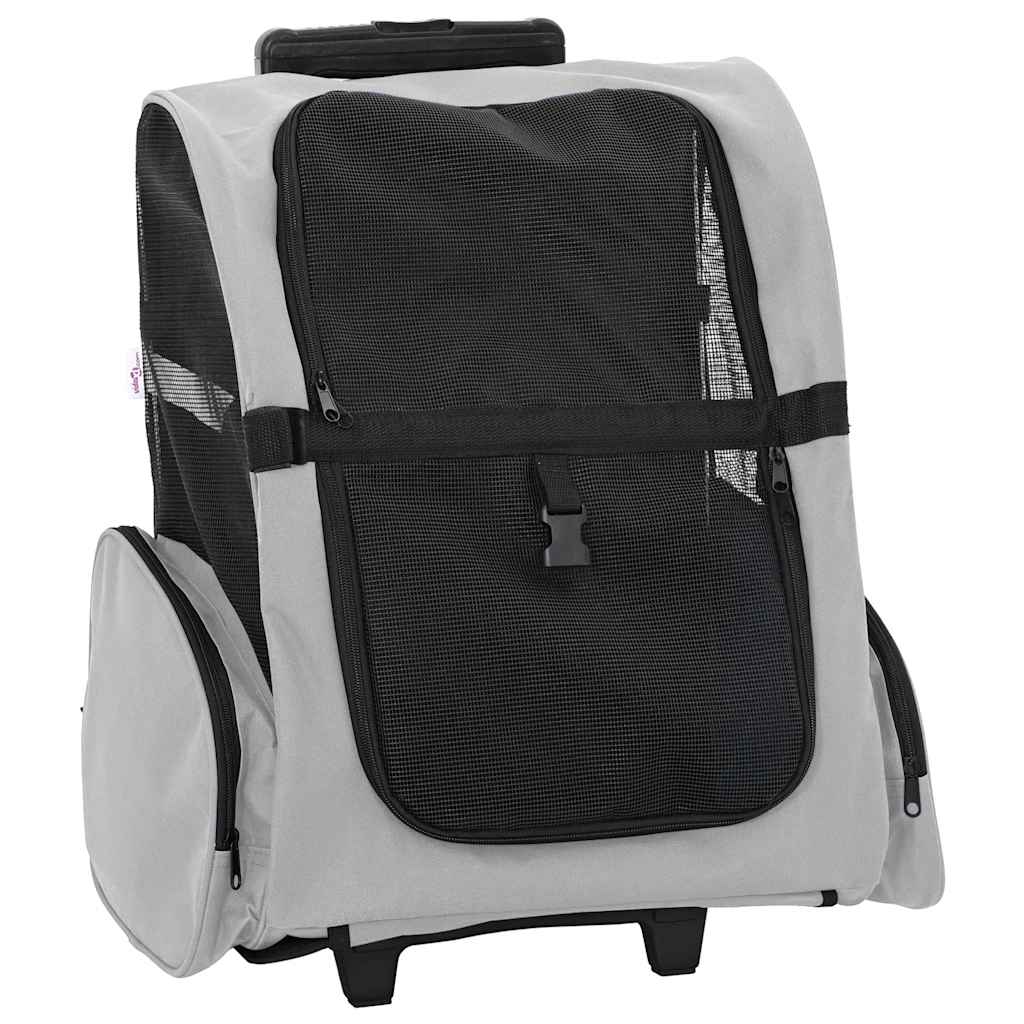 Huisdierentrolley 3-in-1 48x32x(57-106) cm oxford stof grijs is nu te koop bij PeponiXL, paradijselijk wonen!