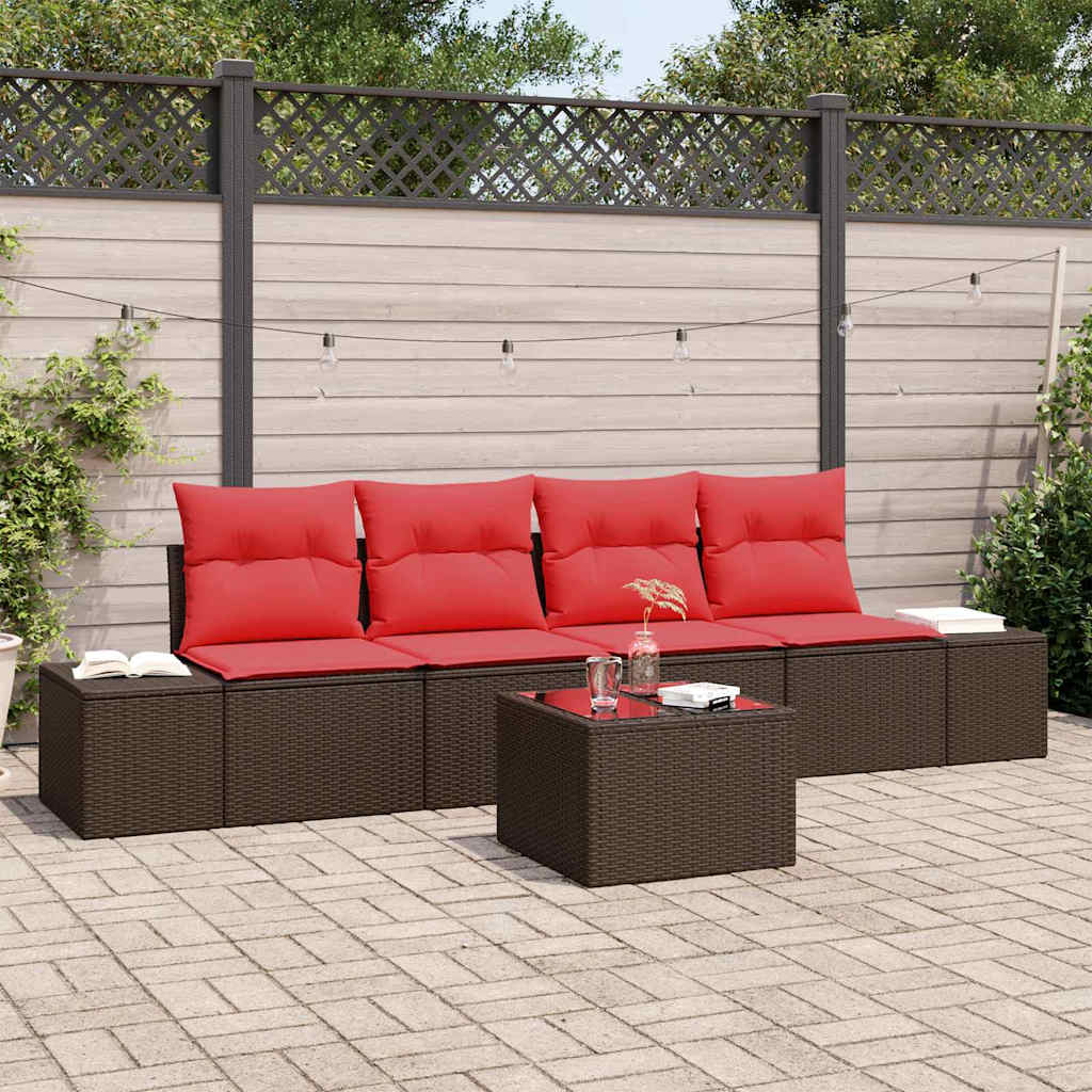 Tuin Sofa Set 5 st Beige en Rood poly rattan is nu te koop bij PeponiXL, paradijselijk wonen!