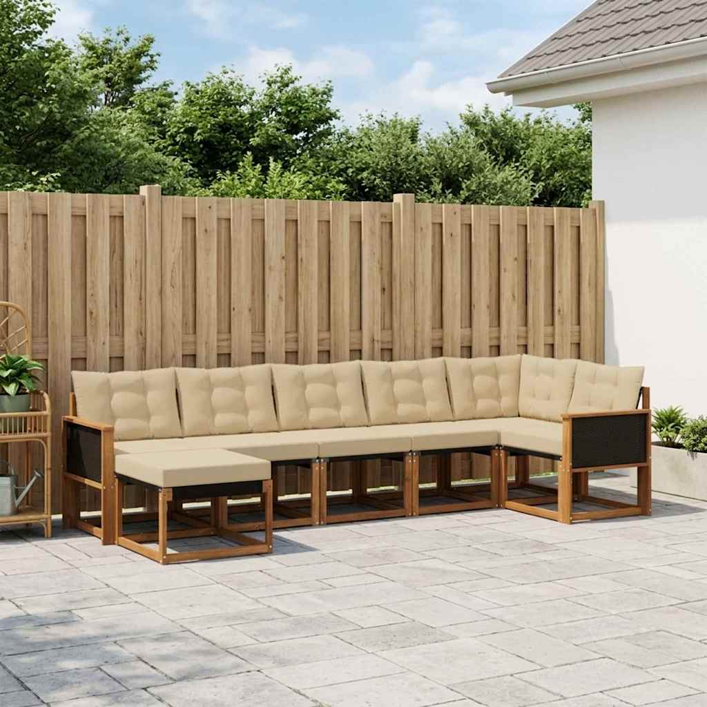 Buiten bankenset met kussen 7 pcs Natuurlijk en Beige is nu te koop bij PeponiXL, paradijselijk wonen!