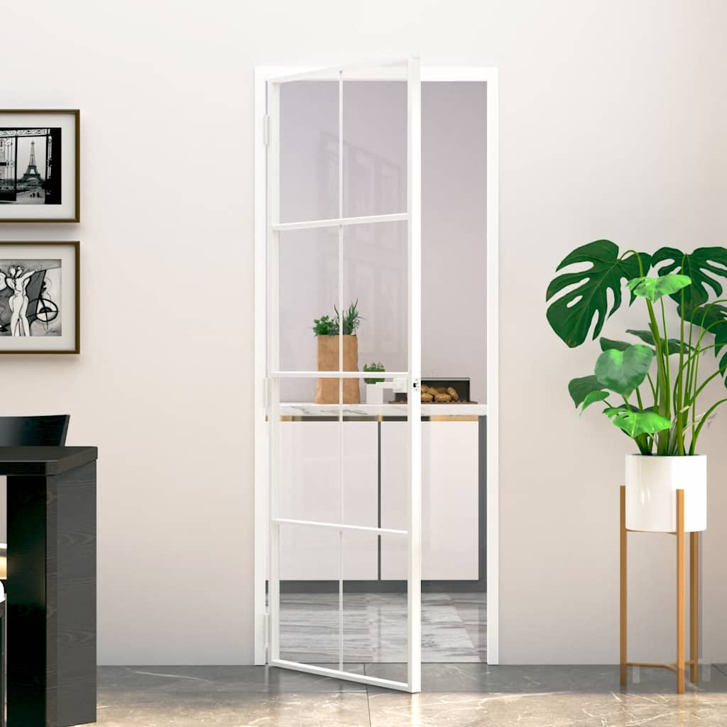 Binnendeur 76x201,5 cm gehard glas en aluminium smal wit is nu te koop bij PeponiXL, paradijselijk wonen!