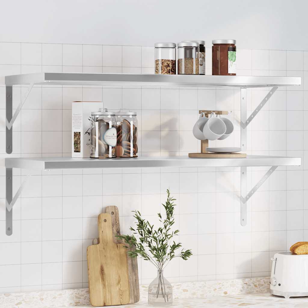Wandschappen 2 st 100x40 cm roestvrijstaal zilverkleurig is nu te koop bij PeponiXL, paradijselijk wonen!