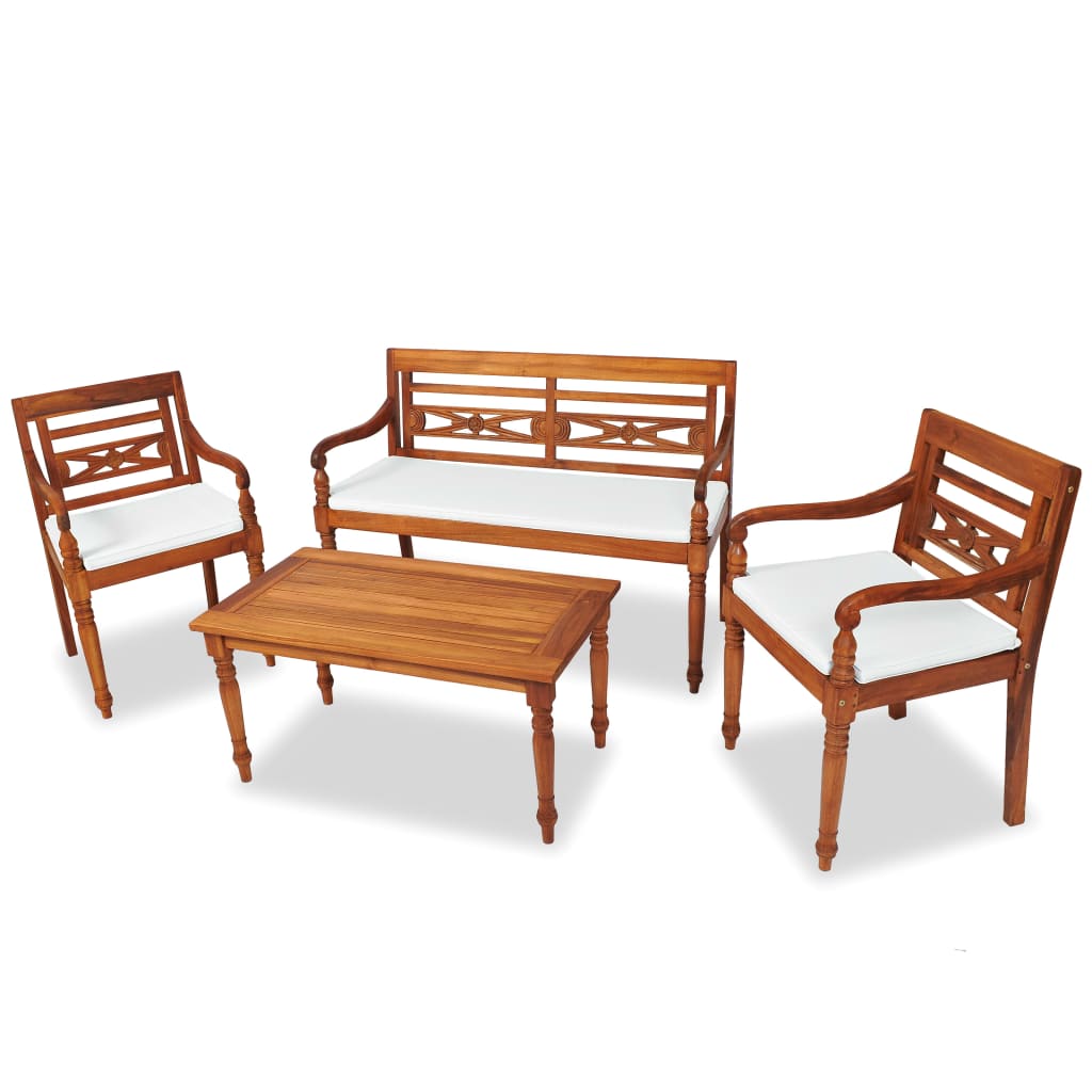 4-delige Loungeset met kussens massief teakhout is nu te koop bij PeponiXL, paradijselijk wonen!