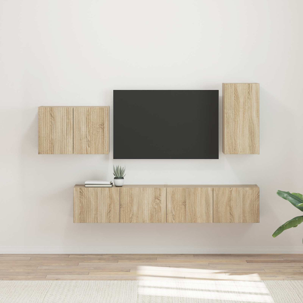 TV Wandkast Set Wandgemonteerd 4 pcs Sonoma Eiken Bewerkt hout is nu te koop bij PeponiXL, paradijselijk wonen!