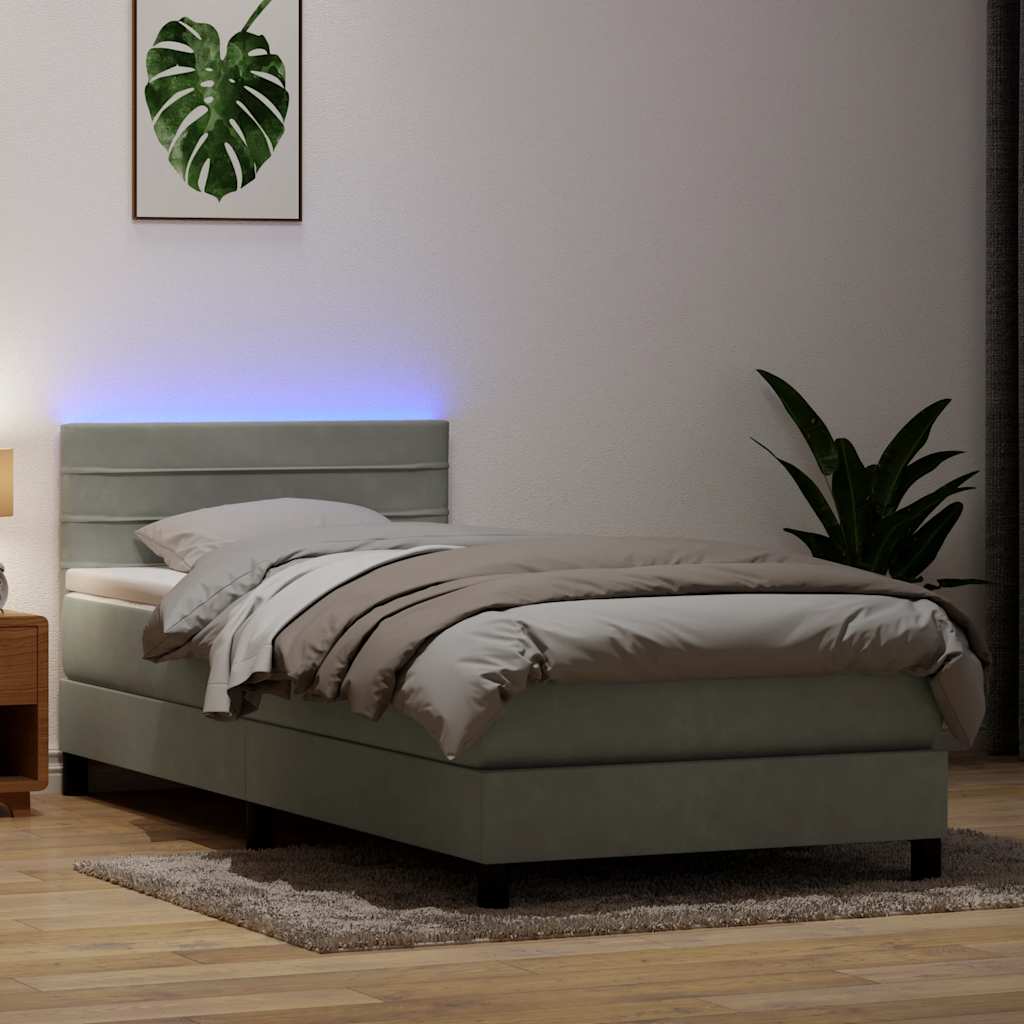 Boxspring met matras en LED fluweel lichtgrijs 80x210 cm is nu te koop bij PeponiXL, paradijselijk wonen!