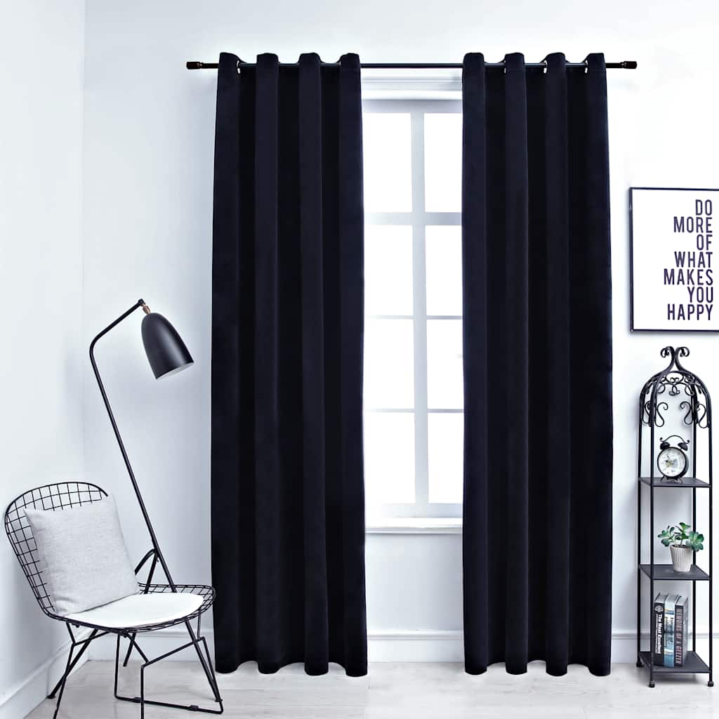 Gordijn verduisterend met ringen 2 st 140x175 cm fluweel zwart is nu te koop bij PeponiXL, paradijselijk wonen!