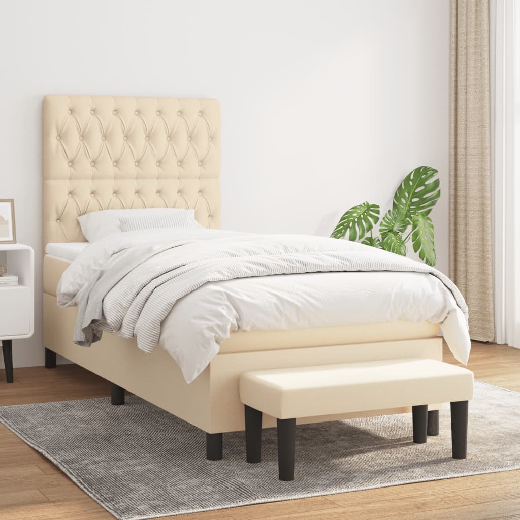 Boxspring met matras stof crèmekleurig 90x190 cm is nu te koop bij PeponiXL, paradijselijk wonen!