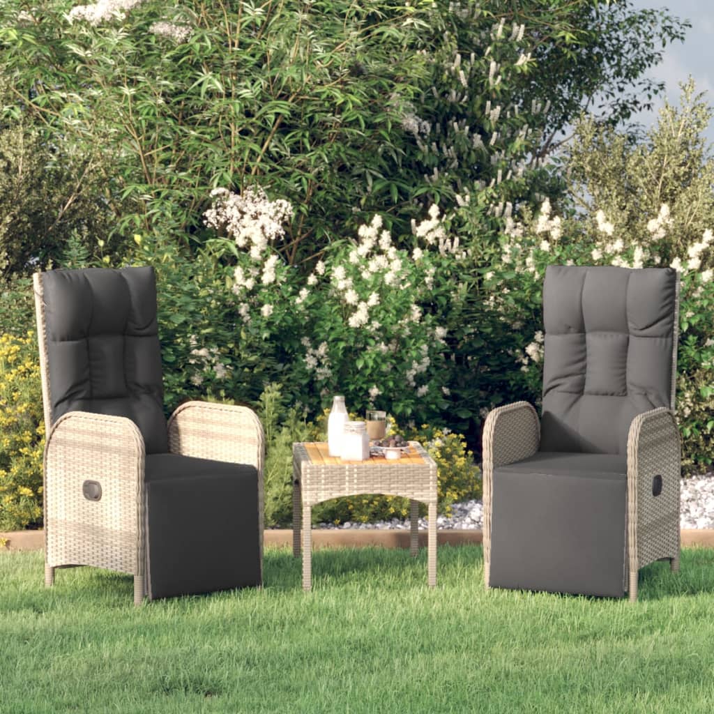 Tuinstoelen 2 st verstelbaar met tafel poly rattan grijs is nu te koop bij PeponiXL, paradijselijk wonen!