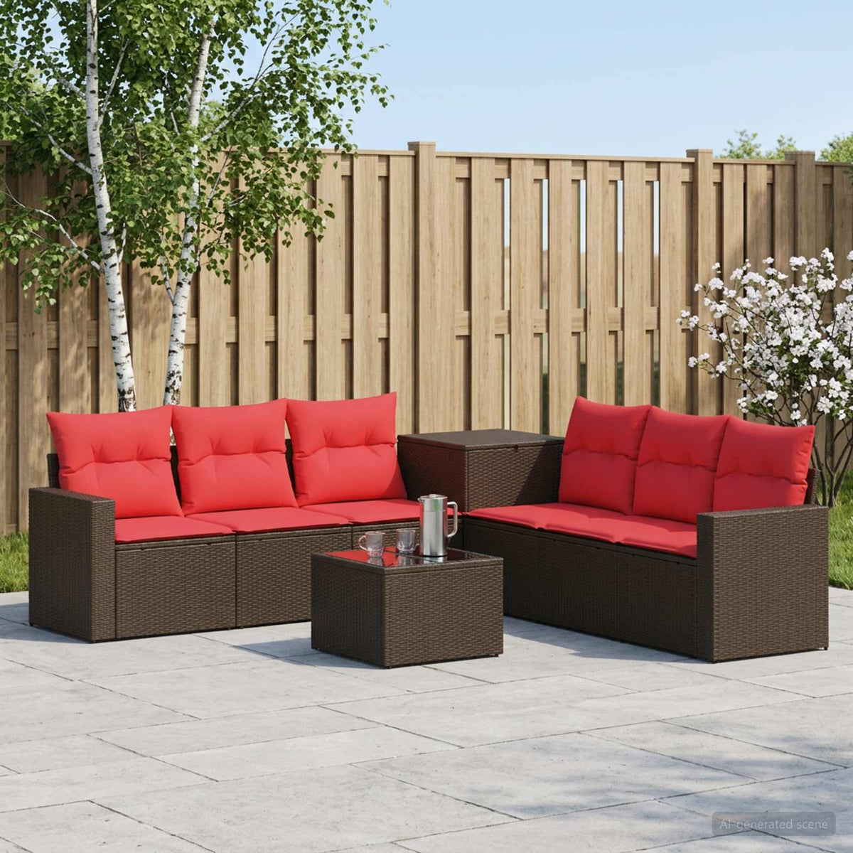 Bankstel 8 st Bruin en Rood Poly Rattan en Staal is nu te koop bij PeponiXL, paradijselijk wonen!