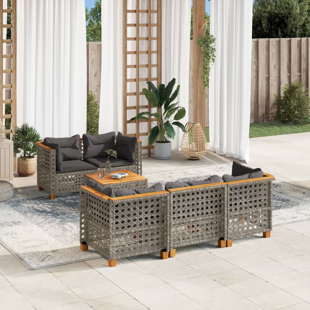 6-delige Loungeset met kussens poly rattan grijs is nu te koop bij PeponiXL, paradijselijk wonen!