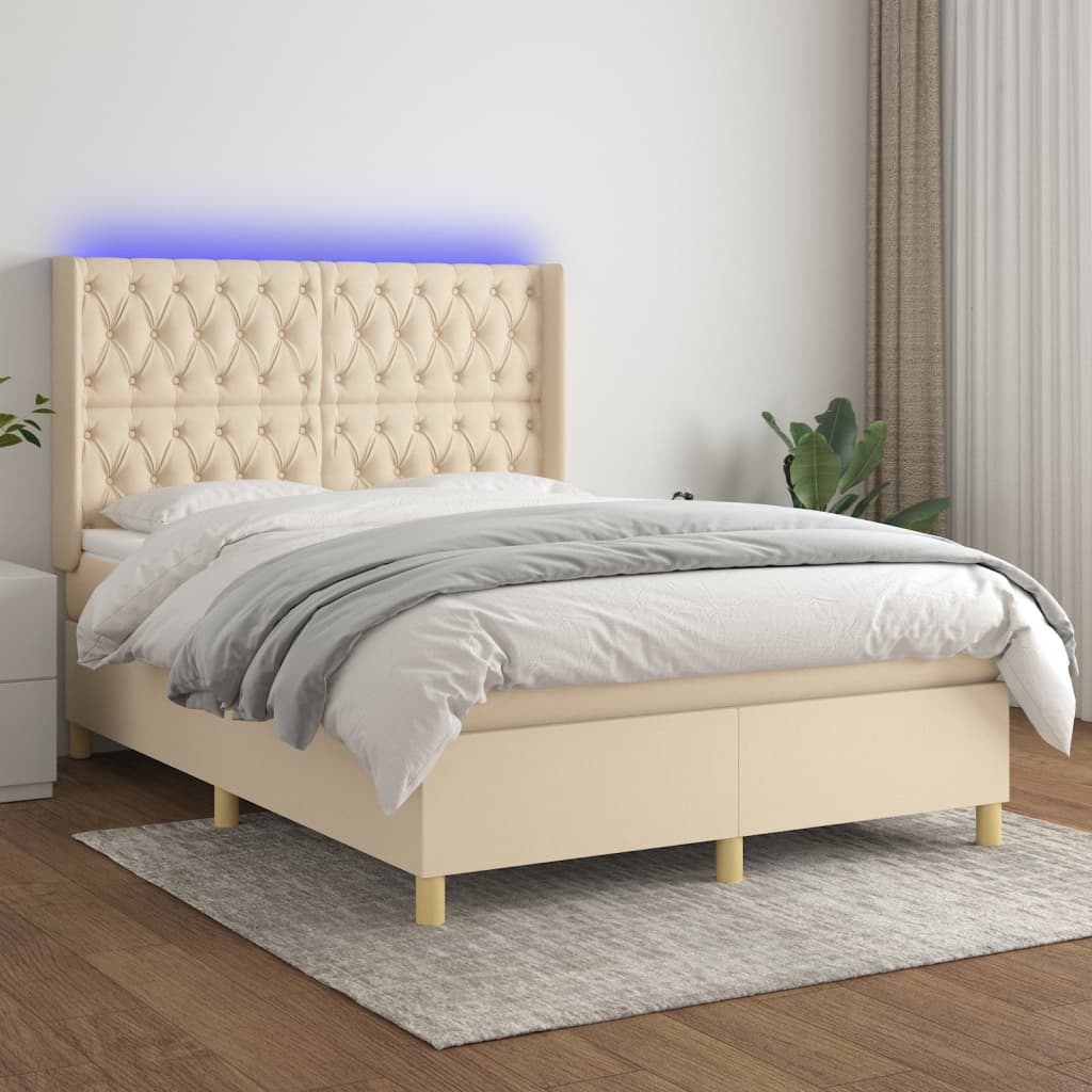 Boxspring met matras en LED stof crèmekleurig 140x190 cm is nu te koop bij PeponiXL, paradijselijk wonen!