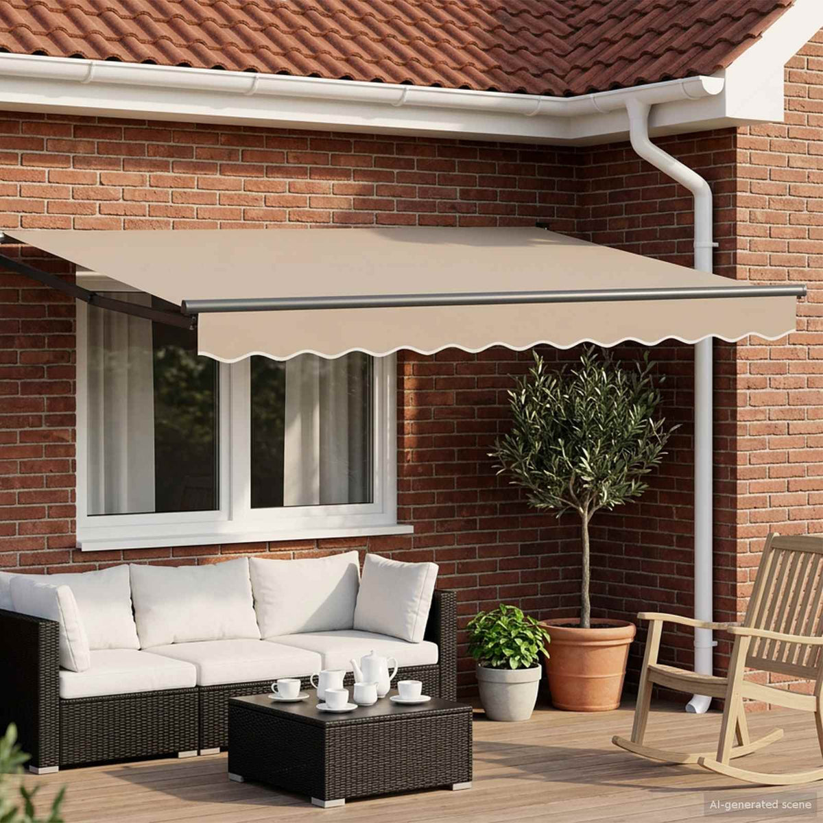 Handbediende luifel met LED's Beige en Antraciet 3,5 x 2,5 m is nu te koop bij PeponiXL, paradijselijk wonen!