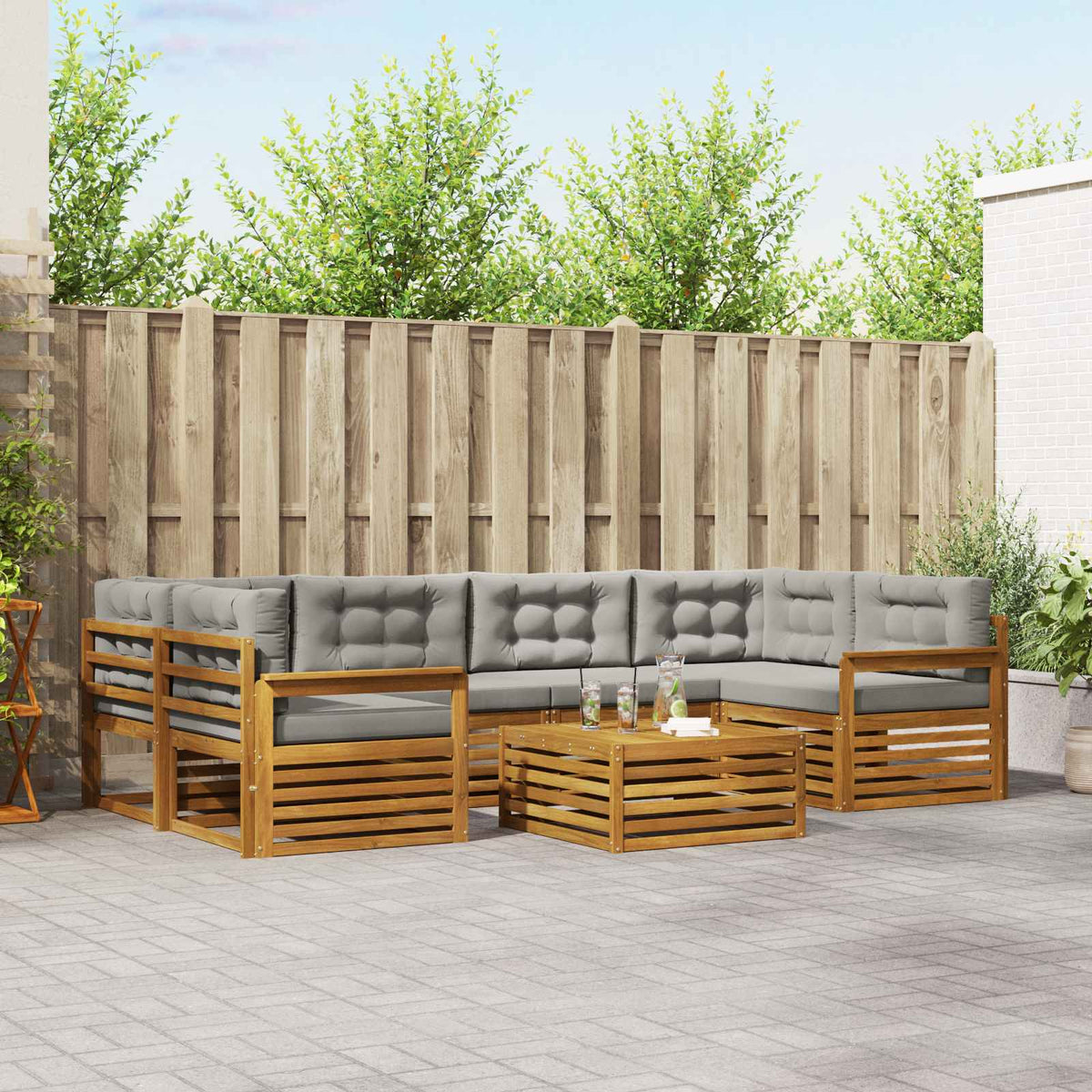 Buiten bankenset met kussen 7 pcs Natuurlijk en Lichtgrijs is nu te koop bij PeponiXL, paradijselijk wonen!