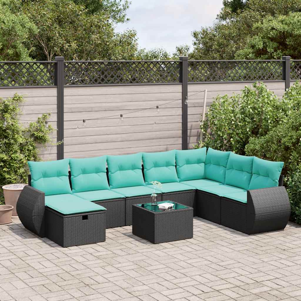 9-delige Loungeset met kussens poly rattan zwart is nu te koop bij PeponiXL, paradijselijk wonen!