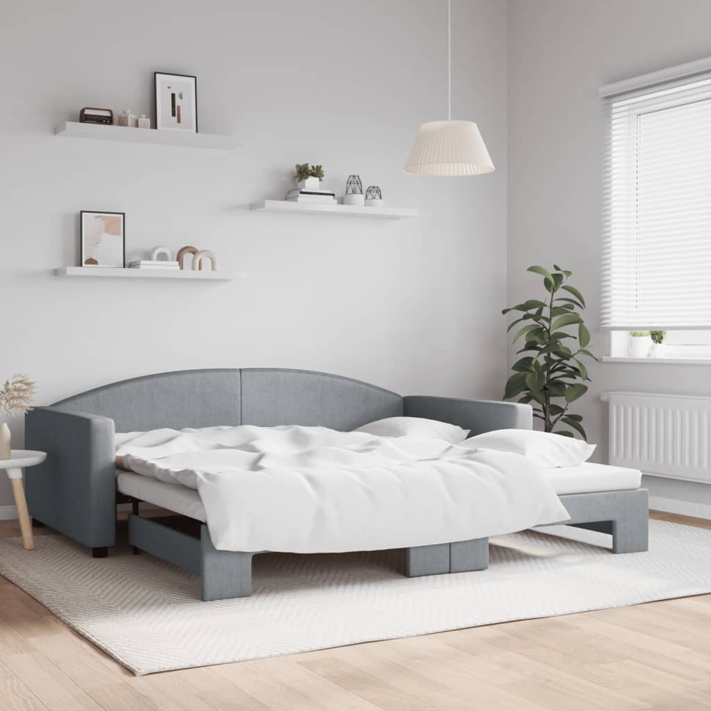 Slaapbank met onderschuifbed 100x200 cm stof lichtgrijs is nu te koop bij PeponiXL, paradijselijk wonen!