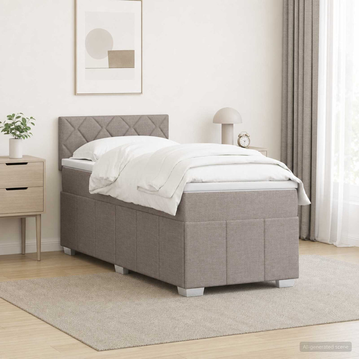 Boxspringbed met matras met hoofdeinde Taupe 90 x 200 cm Stof is nu te koop bij PeponiXL, paradijselijk wonen!