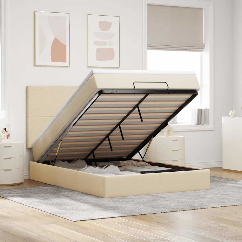 Ottoman bed met matras en LED's 140x200cm stof crèmekleurig is nu te koop bij PeponiXL, paradijselijk wonen!