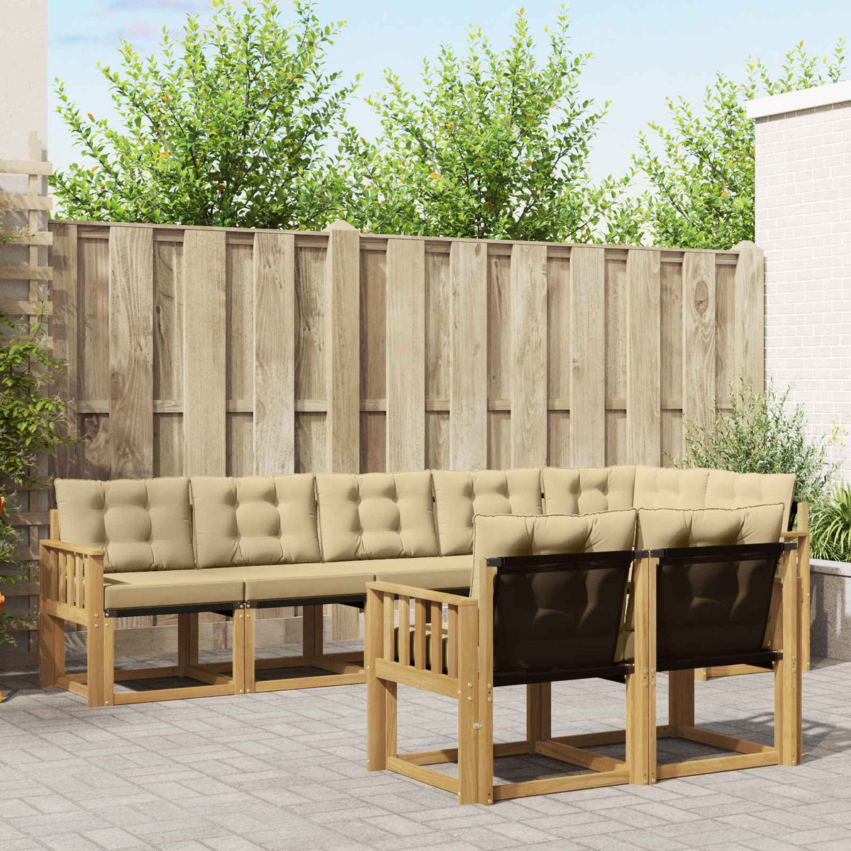 Buiten bankenset met kussen 8 pcs Wit en Beige is nu te koop bij PeponiXL, paradijselijk wonen!
