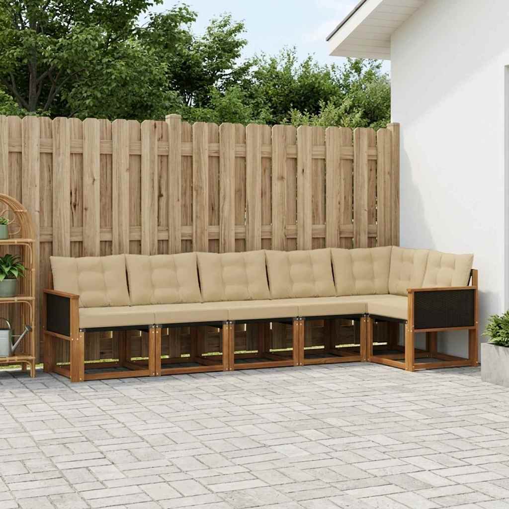 Buiten bankenset met kussen 6 pcs Natuurlijk en Beige is nu te koop bij PeponiXL, paradijselijk wonen!