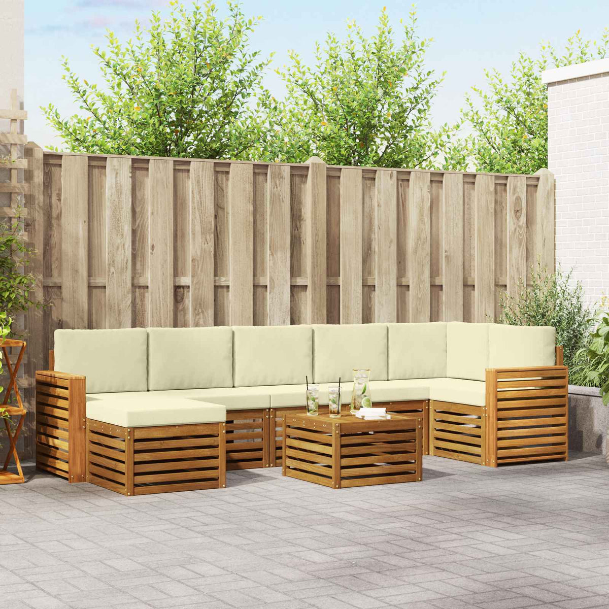 Buiten bankenset 8 pcs Natuurlijk en Crème Massief Acaciahout is nu te koop bij PeponiXL, paradijselijk wonen!