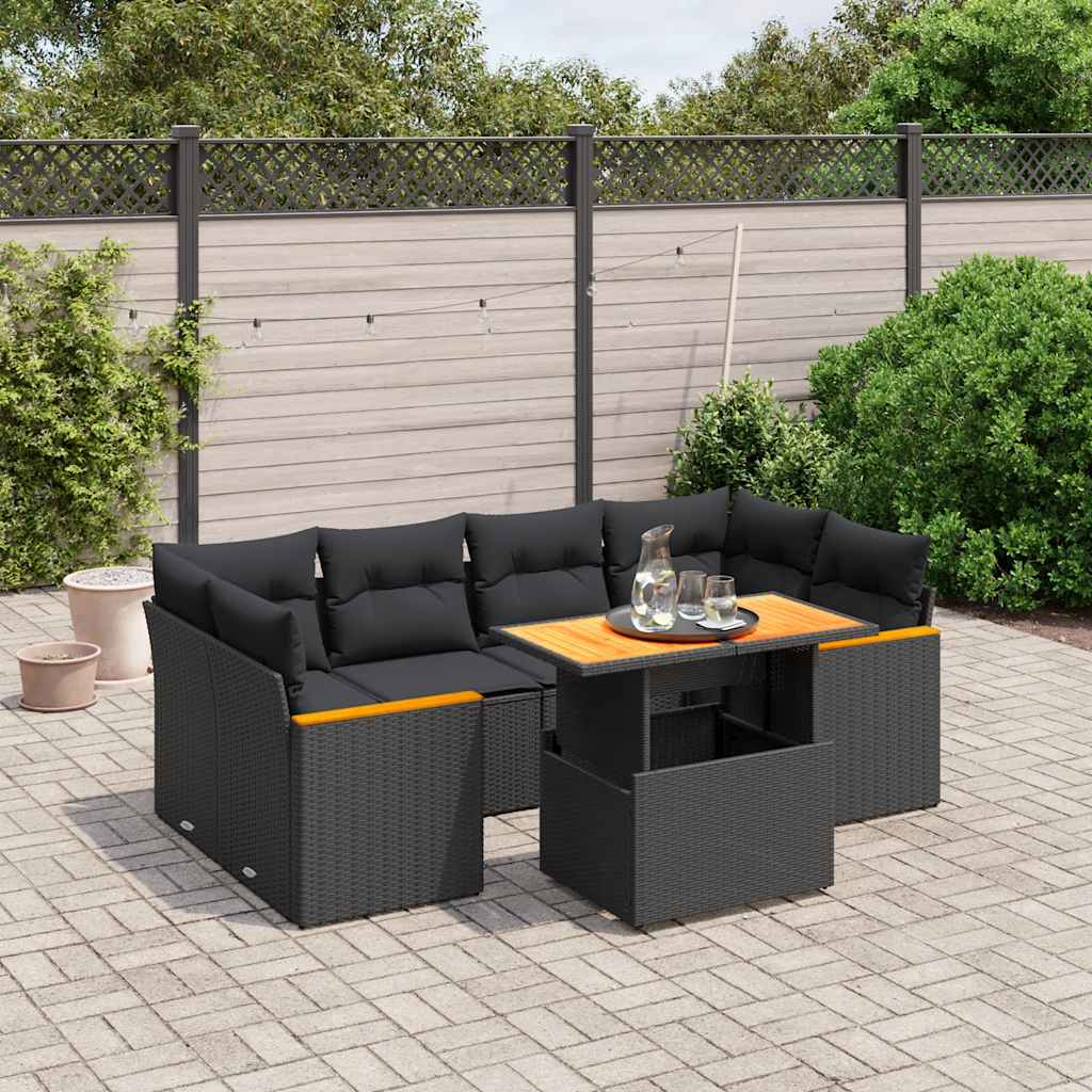 7-delige Loungeset met kussens poly rattan zwart is nu te koop bij PeponiXL, paradijselijk wonen!