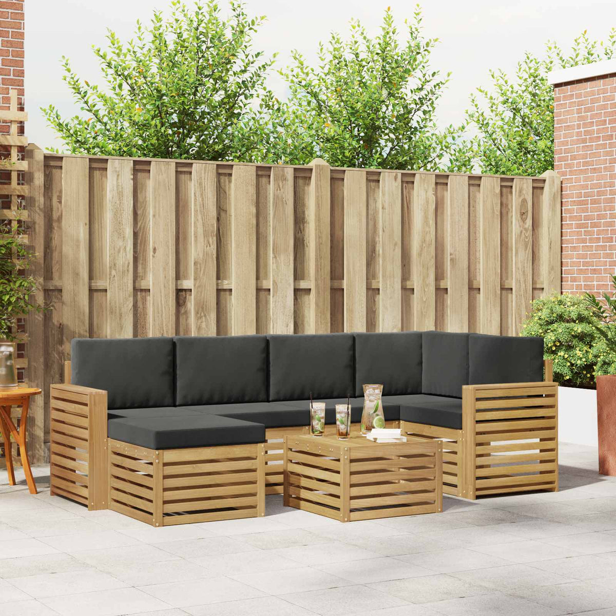 Buiten bankenset 7 pcs Wit en antracietkleurig Polyester is nu te koop bij PeponiXL, paradijselijk wonen!