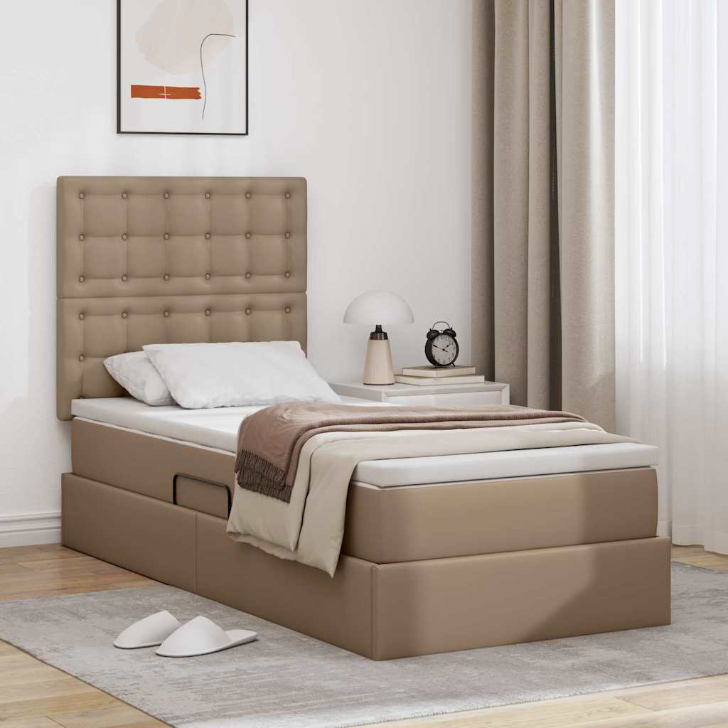Opbergbed met LED met matras Cappuccino 90 x 190 cm Nep Leer is nu te koop bij PeponiXL, paradijselijk wonen!