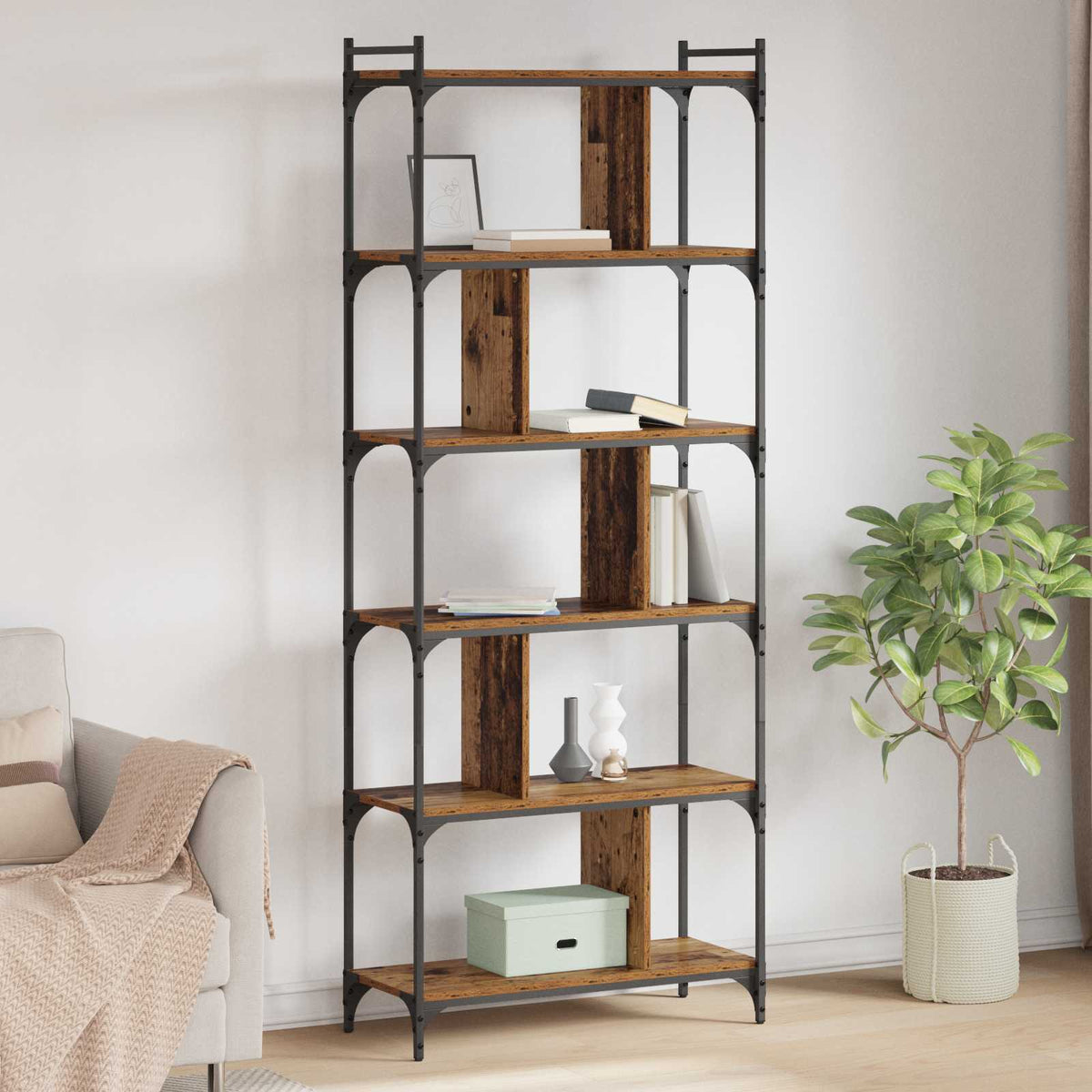 Boekenkast Oud hout 76 x 32 x 192 cm Bewerkt hout is nu te koop bij PeponiXL, paradijselijk wonen!