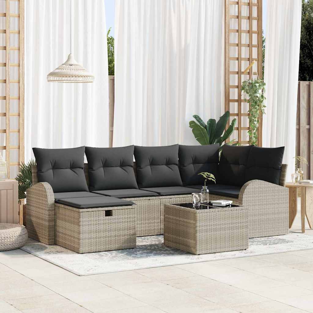 Tuin Sofa Set 7 st Lichtgrijs poly rattan is nu te koop bij PeponiXL, paradijselijk wonen!