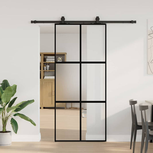 Schuifdeur met beslagset 90x205 cm gehard glas zwart is nu te koop bij PeponiXL, paradijselijk wonen!