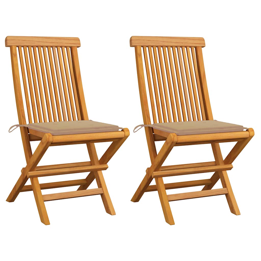 Tuinstoelen 2 st met beige kussens massief teakhout is nu te koop bij PeponiXL, paradijselijk wonen!