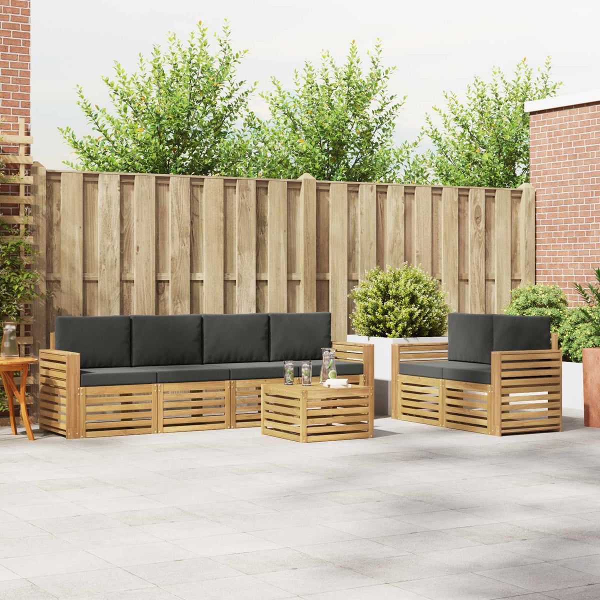 Buiten bankenset 7 pcs Wit en antracietkleurig Polyester is nu te koop bij PeponiXL, paradijselijk wonen!