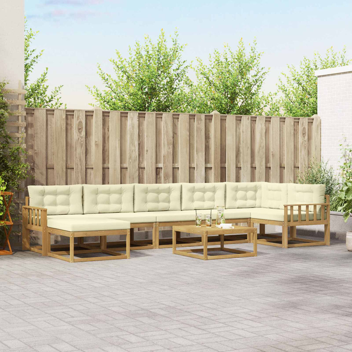Buiten bankenset 8 pcs Wit en crèmekleurig is nu te koop bij PeponiXL, paradijselijk wonen!