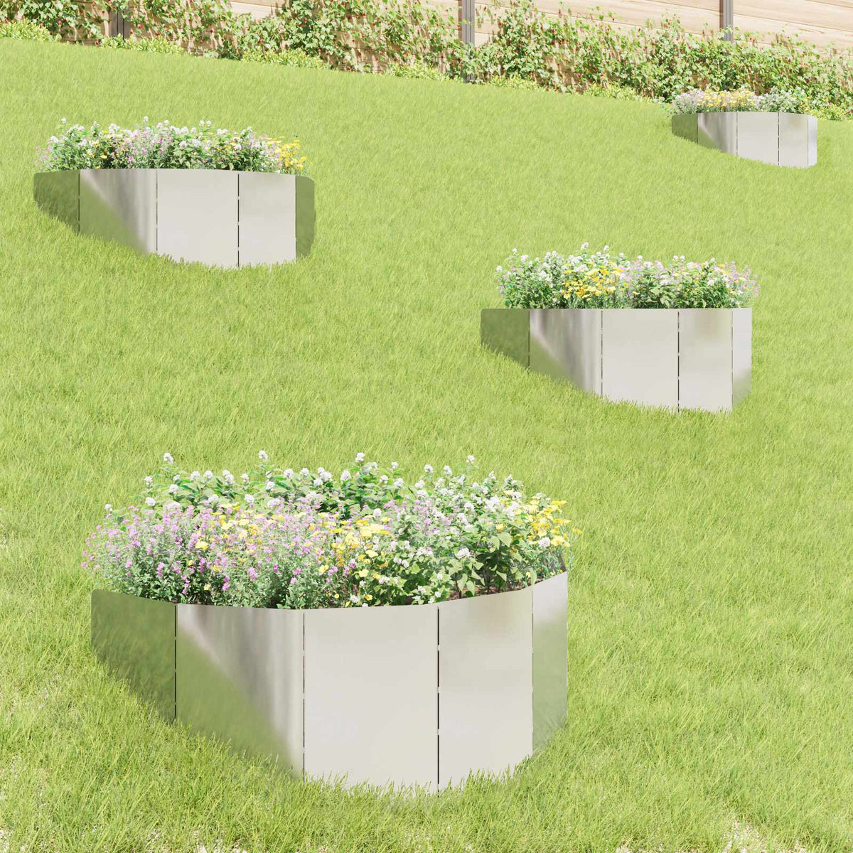 Gazonrand 4 pcs 100 x 45 cm Staal Zilverkleurig is nu te koop bij PeponiXL, paradijselijk wonen!