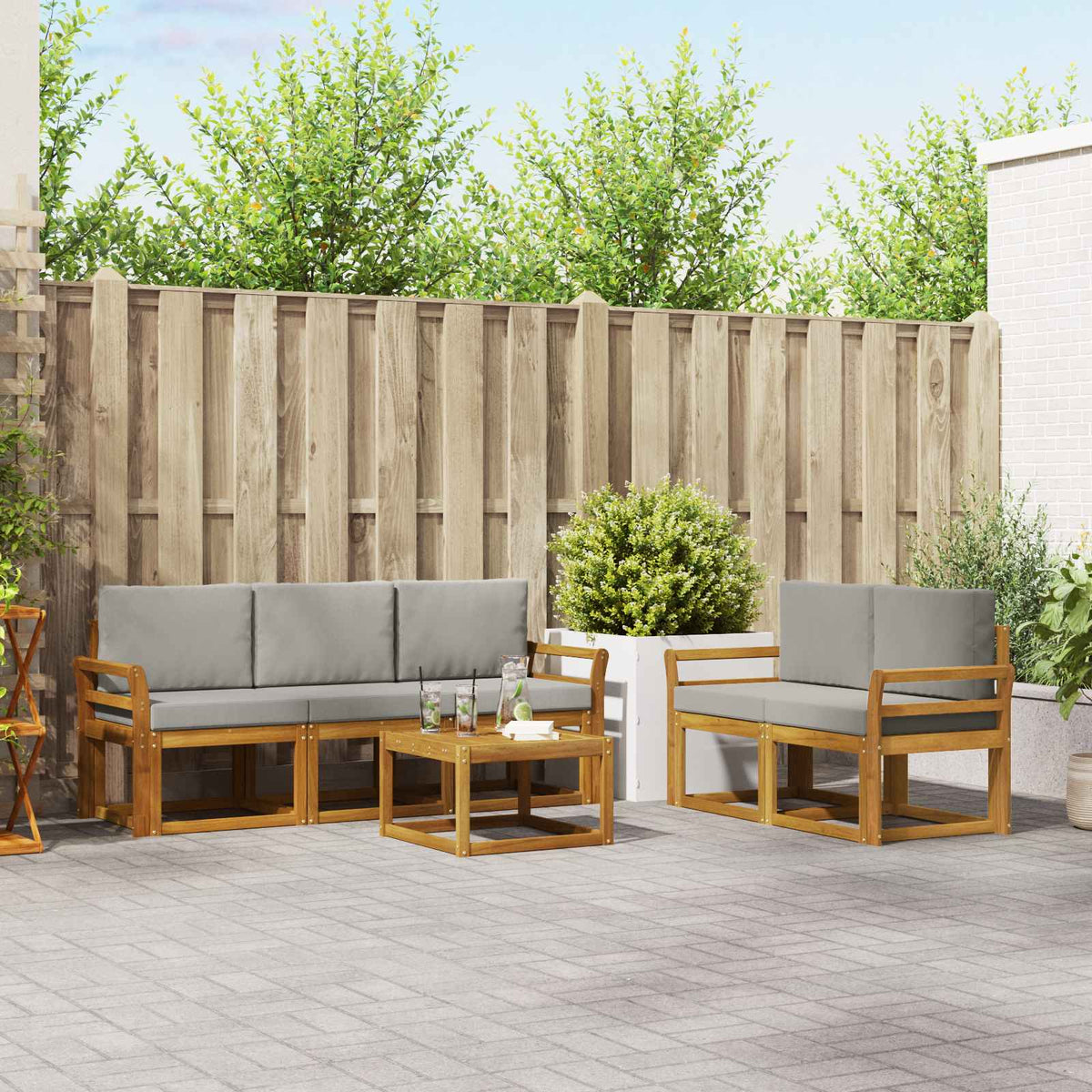 Buiten bankenset met kussen 6 pcs Natuurlijk en Lichtgrijs is nu te koop bij PeponiXL, paradijselijk wonen!
