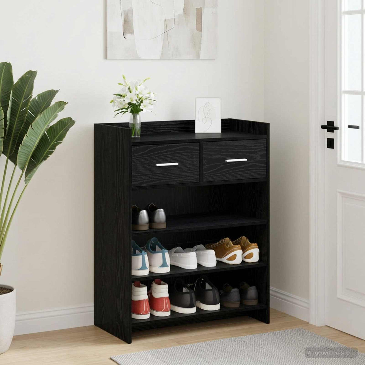 Schoenenkast Zwart eiken 73,5 x 36 x 92 cm Bewerkt hout is nu te koop bij PeponiXL, paradijselijk wonen!