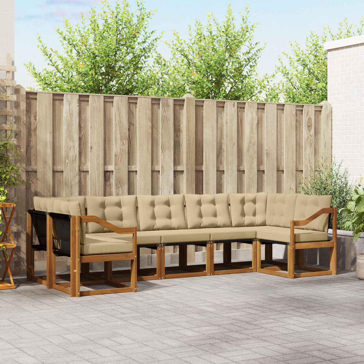 Buiten bankenset met kussen 7 pcs Natuurlijk en Beige is nu te koop bij PeponiXL, paradijselijk wonen!