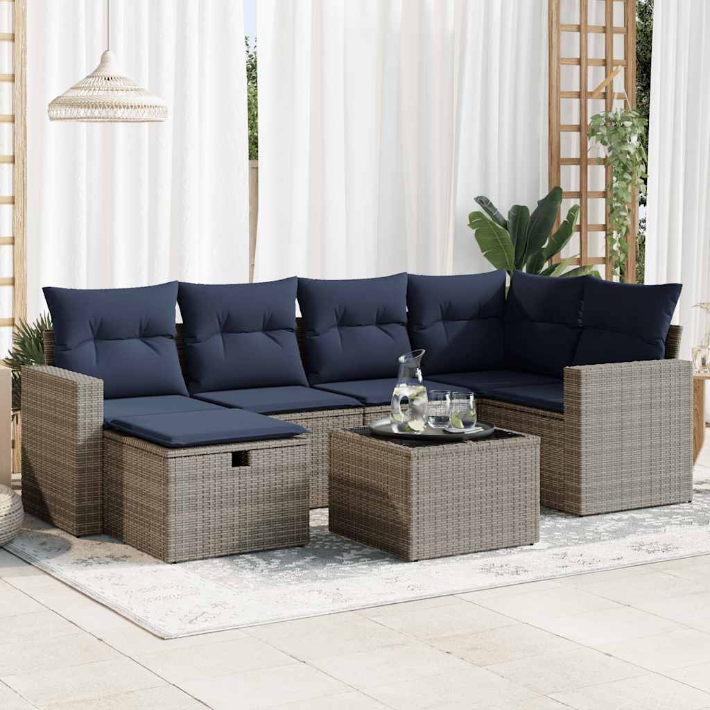 7-delige Loungeset met kussens poly rattan grijs is nu te koop bij PeponiXL, paradijselijk wonen!