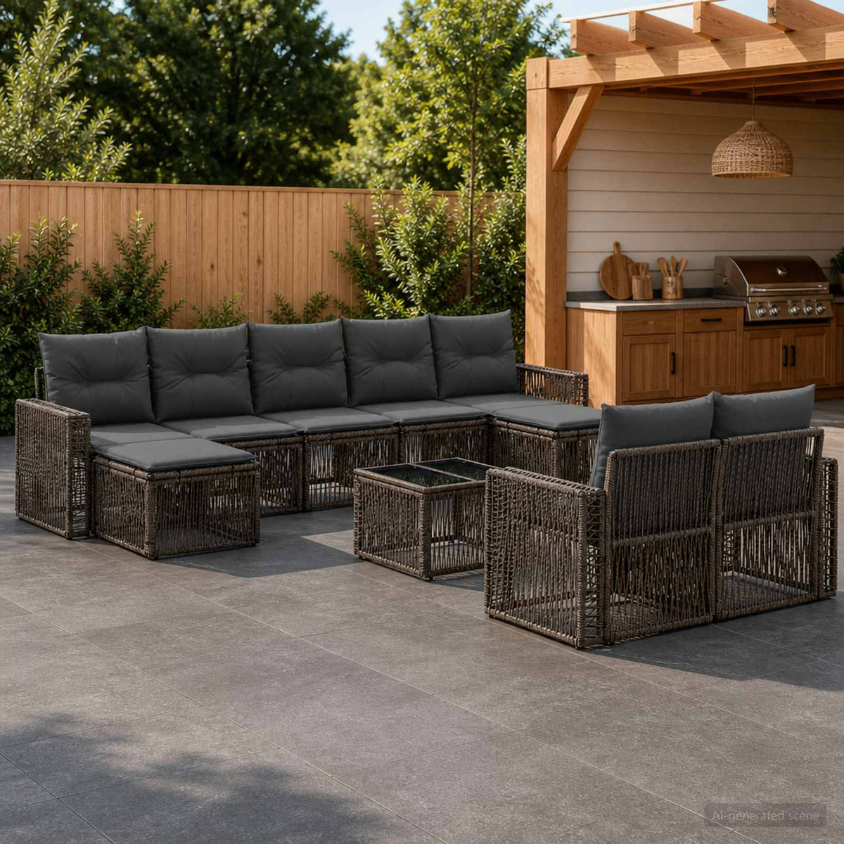 Tuinbankenset 10 pcs Grijs en Donkergrijs poly rattan is nu te koop bij PeponiXL, paradijselijk wonen!