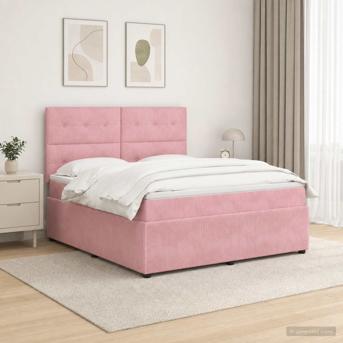 LED Boxspring Bed met Matras Roze 140 x 200 cm Fluweel is nu te koop bij PeponiXL, paradijselijk wonen!