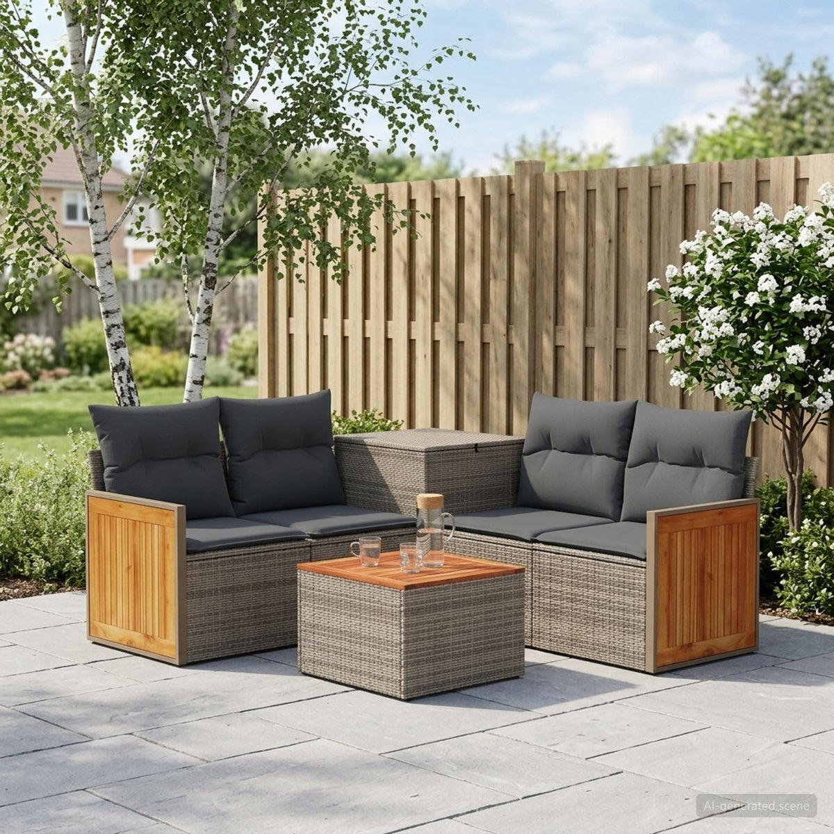 Bankstel 6 st Grijs en Donkergrijs Poly Rattan en Staal is nu te koop bij PeponiXL, paradijselijk wonen!