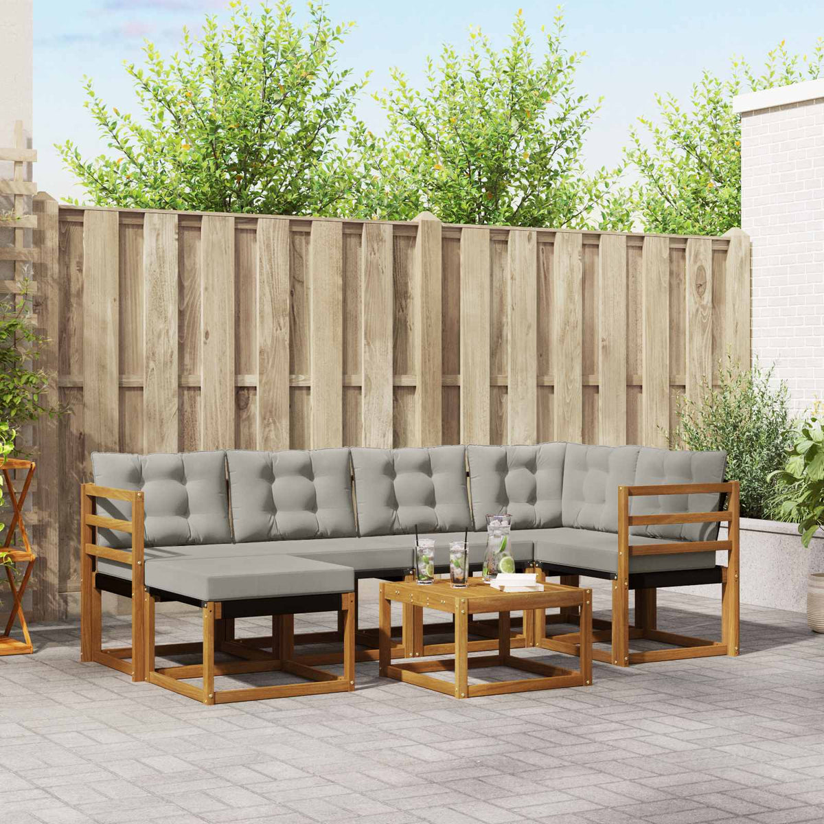 Buiten bankenset met kussen 7 pcs Natuurlijk en Lichtgrijs is nu te koop bij PeponiXL, paradijselijk wonen!